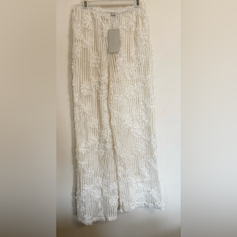 NWT White Lace Flare Pants Sheer